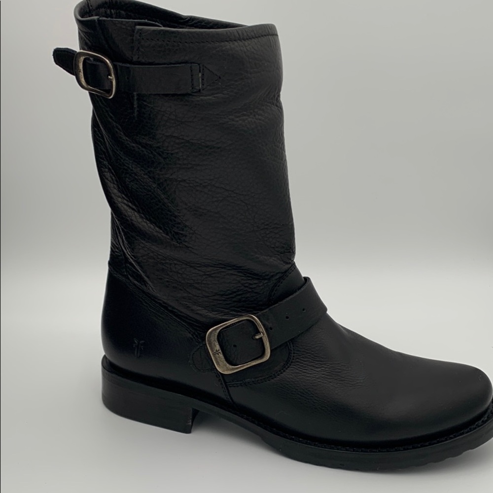 Frye Black Leather Combat & Moto Boots - Picture 2 of 7